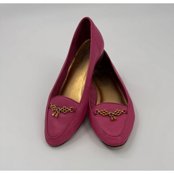 Ammar Shoes - Vintage Pink Leather Flats With Gold Chain Detail Womens Size 8M Classic Style S